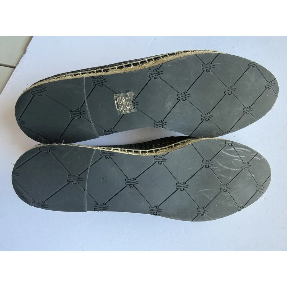 Moncler Black Tan Perforated Leather Espadrille Loafers Flats EU 40 US 9 Luxury